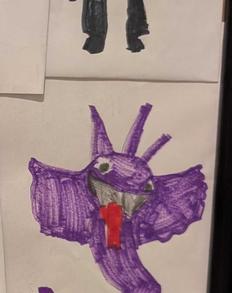 Weston's original drawing of Purple Bat Dragon