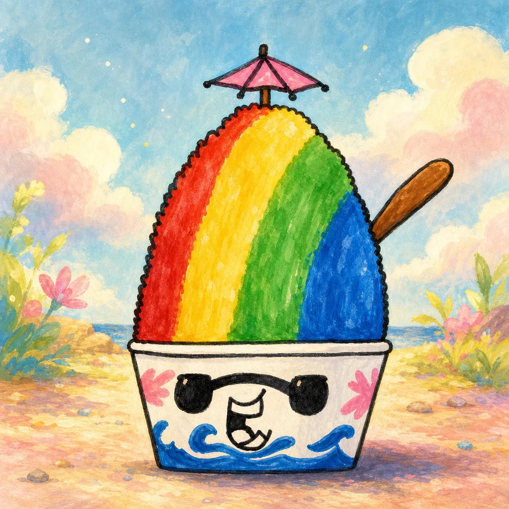 Storybook illustration based on Weston's Rainbow Shaved Ice