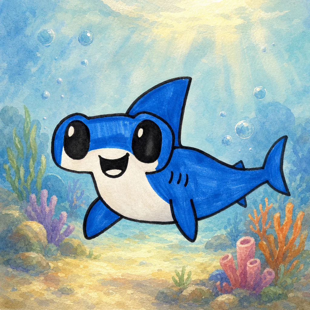 Storybook illustration based on Weston's Smiling Blue Shark