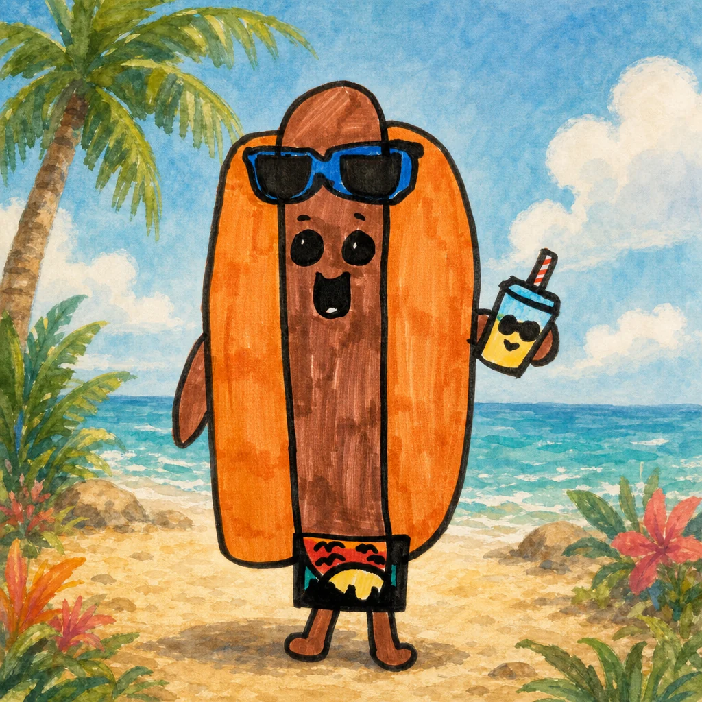 Storybook illustration based on Weston's Beach Day Hot Dog