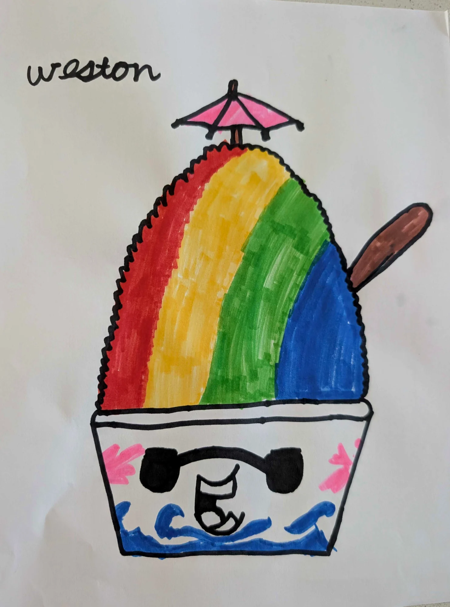 Weston's original marker drawing of Rainbow Shaved Ice