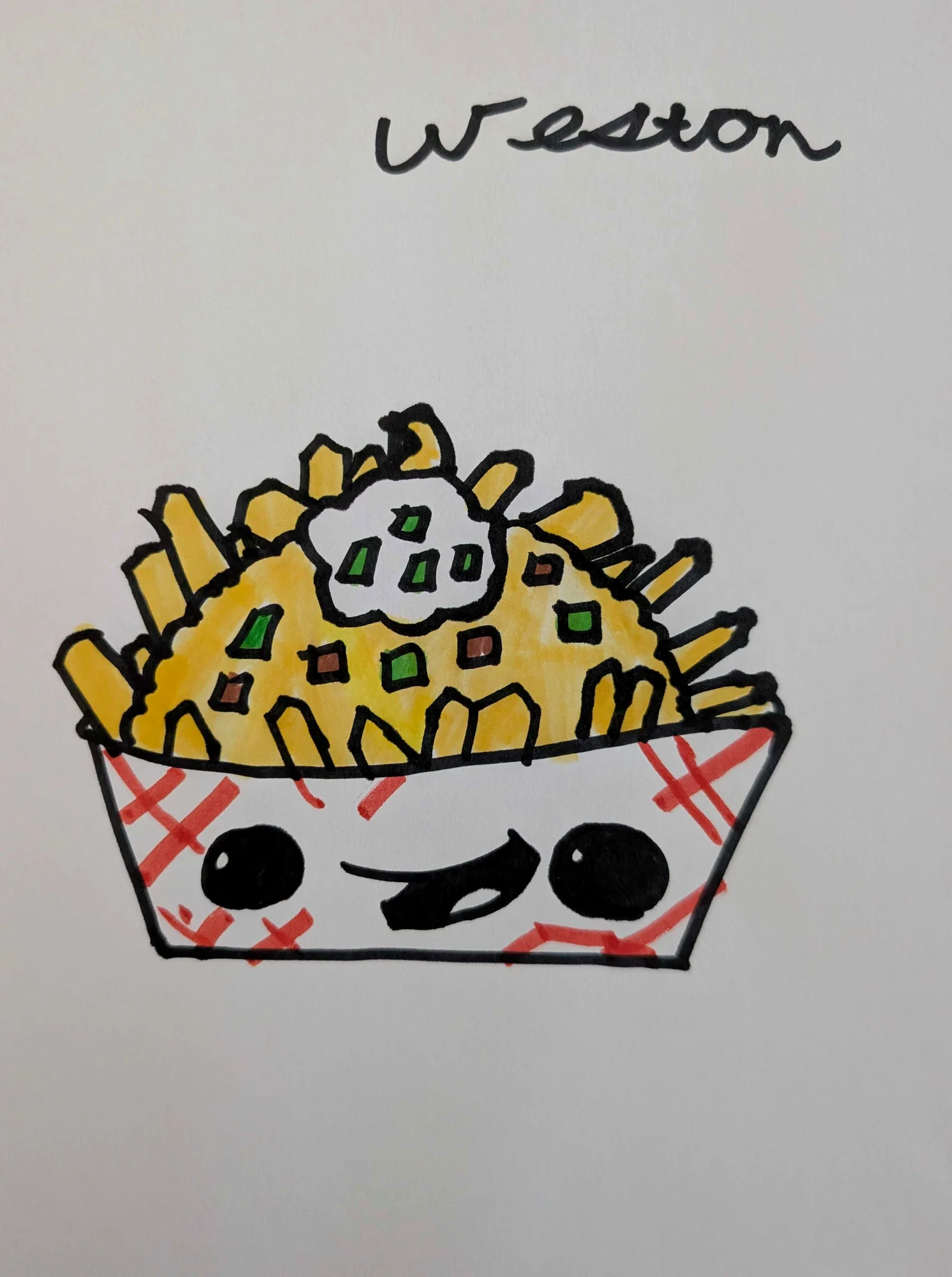 Weston's original marker drawing of Happy Loaded Fries