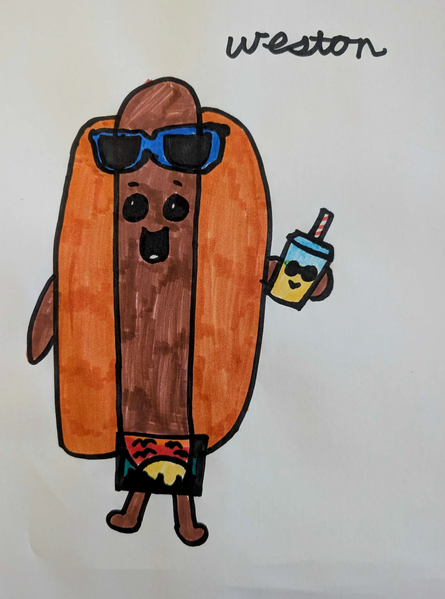Weston's original marker drawing of Beach Day Hot Dog